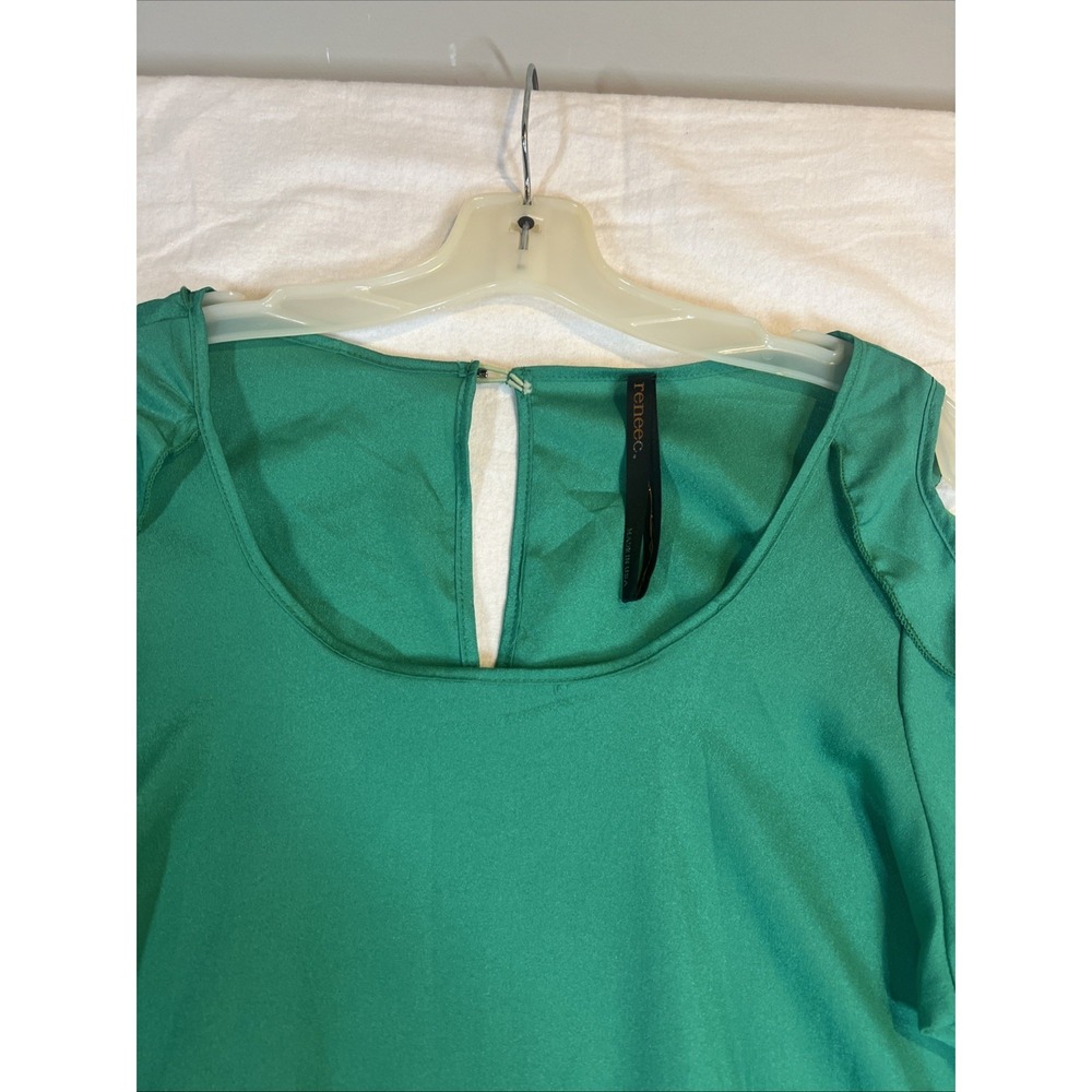 Renee Co. Green Jumper Romper Short Ruffles Peek-a-boo Shoulders Large - Picture 2 of 10